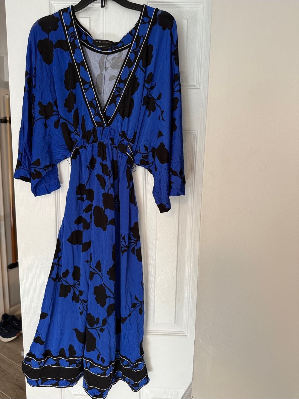 Blue Floral V-Neck Maxi Dress by BCBG Maxazria